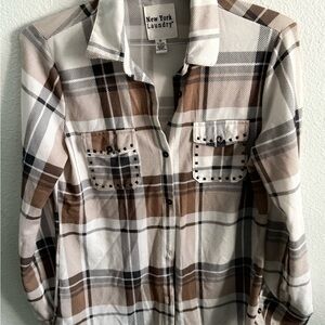 New York Laundry Neutral Plaid Shirt
